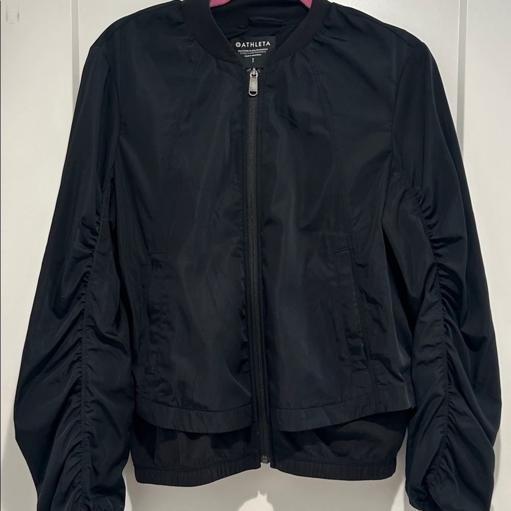 Athleta Black Ruched-Sleeve Lightweight Bomber Jacket - Picture 2 of 2